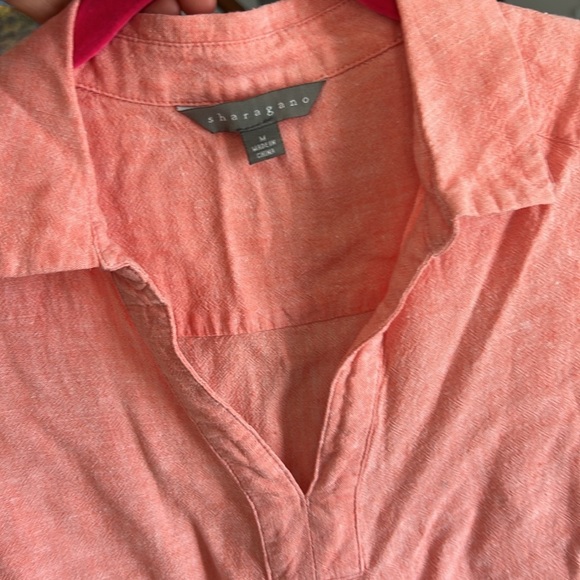 Sharagano Medium Coral Sleeveless Hi Low Linen Blend Top - Picture 5 of 9